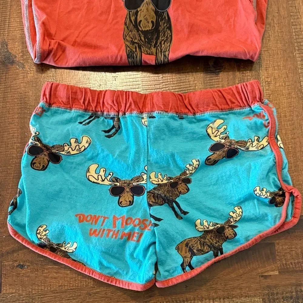 Lazy One orange and Teal Moose Pajama Set - Picture 7 of 8